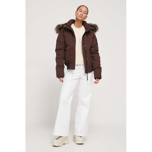 Superdry kurtka damska kolor brązowy zimowa Superdry XS ANSWEAR.com