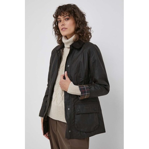 Barbour kurtka bawełniana Classic Beadnell Wax Jacket kolor brązowy przejściowa LWX0668 ze sklepu ANSWEAR.com w kategorii Kurtki damskie - zdjęcie 163372162