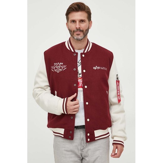 Alpha Industries kurtka bomber Varsity Air Force Jacket męski kolor bordowy przejściowa ze sklepu ANSWEAR.com w kategorii Kurtki męskie - zdjęcie 163372993