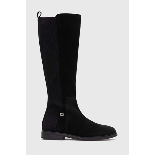 Tommy Hilfiger kozaki TOMMY ESSENTIALS LONGBOOT damskie kolor czarny na płaskim obcasie FW0FW07476 ze sklepu ANSWEAR.com w kategorii Kozaki damskie - zdjęcie 163374023