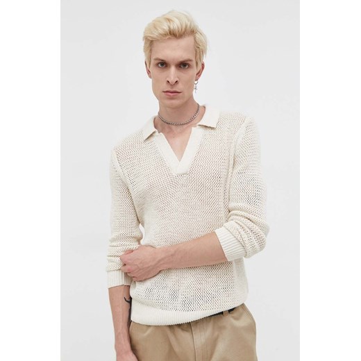Abercrombie &amp; Fitch sweter męski kolor beżowy lekki ze sklepu ANSWEAR.com w kategorii Swetry męskie - zdjęcie 163375662