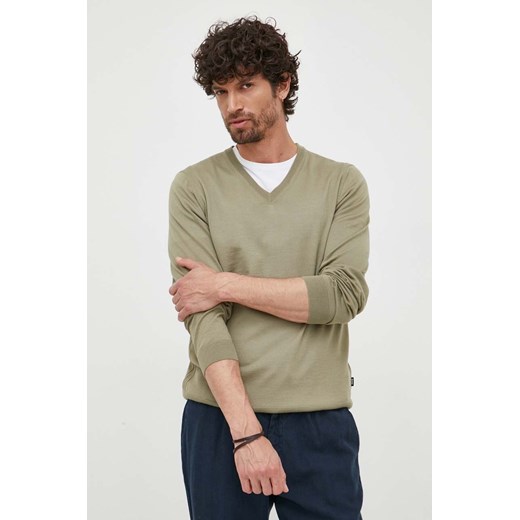 BOSS sweter wełniany męski kolor zielony lekki 50468261 ze sklepu ANSWEAR.com w kategorii Swetry męskie - zdjęcie 163377694