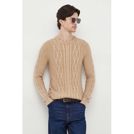 Guess sweter męski kolor beżowy ze sklepu ANSWEAR.com w kategorii Swetry męskie - zdjęcie 163378180