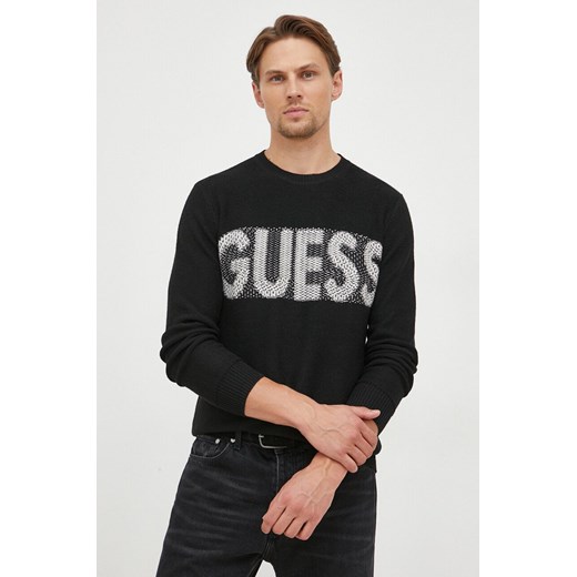 Guess sweter z domieszką wełny męski kolor czarny ze sklepu ANSWEAR.com w kategorii Swetry męskie - zdjęcie 163378220