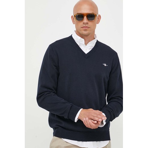 Gant sweter bawełniany kolor granatowy lekki ze sklepu ANSWEAR.com w kategorii Swetry męskie - zdjęcie 163378633