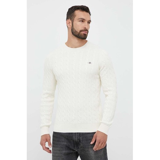 Gant sweter bawełniany kolor beżowy lekki ze sklepu ANSWEAR.com w kategorii Swetry męskie - zdjęcie 163378643