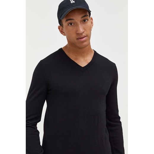HUGO sweter wełniany męski kolor czarny lekki ze sklepu ANSWEAR.com w kategorii Swetry męskie - zdjęcie 163379560