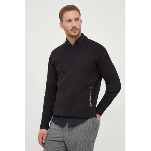 Calvin Klein Jeans sweter bawełniany kolor czarny ze sklepu ANSWEAR.com w kategorii Swetry męskie - zdjęcie 163379613