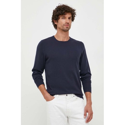 Calvin Klein sweter wełniany męski kolor granatowy lekki ze sklepu ANSWEAR.com w kategorii Swetry męskie - zdjęcie 163379651
