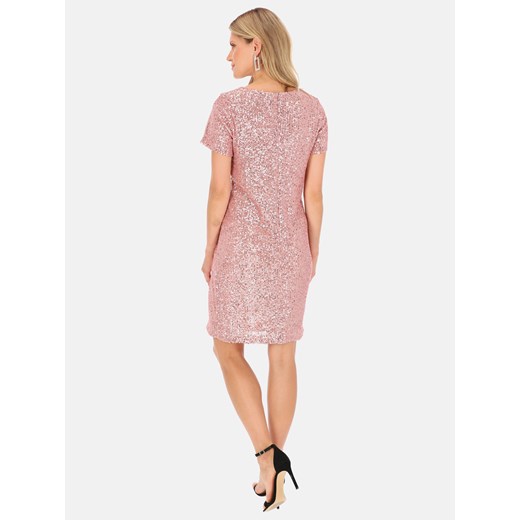 Sukienka różowa Potis & Verso elegancka na sylwestra z okrągłym dekoltem mini