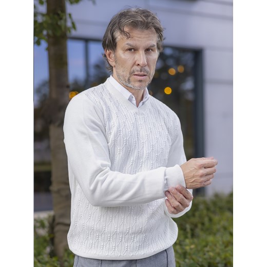 Sweter męski w serek - Alex - biały - M ze sklepu Swetry Lasota w kategorii Swetry męskie - zdjęcie 163428101