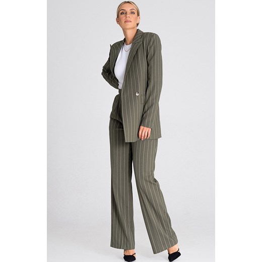 Eleganckie spodnie oliwkowe w paski M952, Kolor oliwkowy, Rozmiar L, Figl ze sklepu Primodo w kategorii Spodnie damskie - zdjęcie 163431494