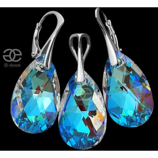 NOWE Kryształy piękny komplet BLUE AURORA SREBRO One Size 111ara111nde