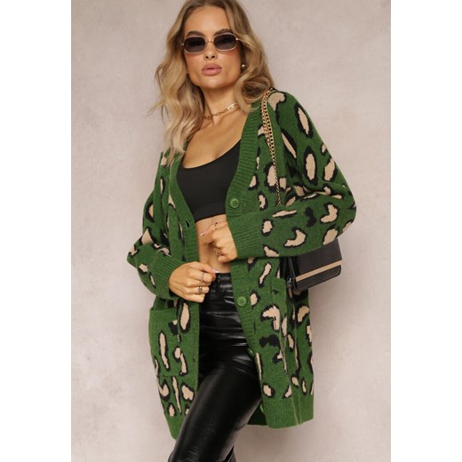 Zielony Luźny Kardigan Zapinany Klimonta ze sklepu Renee odzież w kategorii Swetry damskie - zdjęcie 163441443