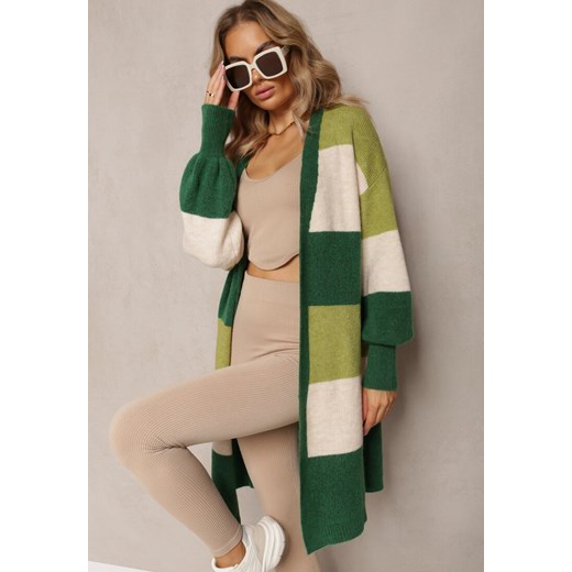 Zielony Luźny Kardigan Niezapinany w Paski Blikoze ze sklepu Renee odzież w kategorii Swetry damskie - zdjęcie 163441490