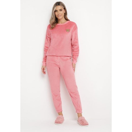 Różowy Dzianinowy Komplet Piżamowy z Bluzą i Spodniami Jogger Javva ze sklepu Born2be Odzież w kategorii Piżamy damskie - zdjęcie 163444462