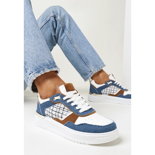 Granatowe Sneakersy na Niskiej Platformie z Tweedową Wstawką Niman ze sklepu born2be.pl w kategorii Buty sportowe damskie - zdjęcie 163451942
