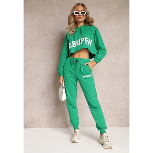 Zielony 3-częściowy Komplet z Topem Bluzą i Spodniami Dresowymi Klomenna ze sklepu Renee odzież w kategorii Dresy damskie - zdjęcie 163453723