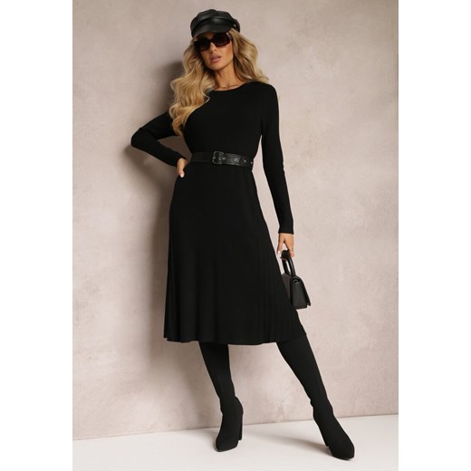 Czarna Rozkloszowana Sukienka Sweterkowa Robbino ze sklepu Renee odzież w kategorii Sukienki - zdjęcie 163456453