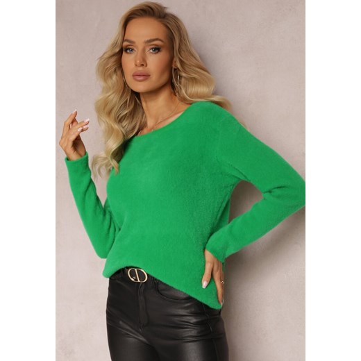 Zielony Sweter z Okrągłym Dekoltem o Puchatej Fakturze Inosuela ze sklepu Renee odzież w kategorii Swetry damskie - zdjęcie 163456553