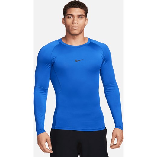 Męska przylegająca koszulka z długim rękawem do fitnessu Dri-FIT Nike Pro - Niebieski ze sklepu Nike poland w kategorii T-shirty męskie - zdjęcie 163460282