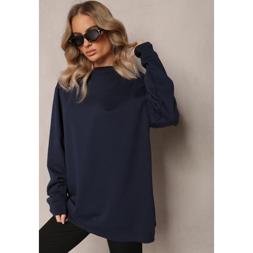 Granatowa Gładka Bluza ze Ściągaczami Taillefer ze sklepu Renee odzież w kategorii Bluzy damskie - zdjęcie 163466531