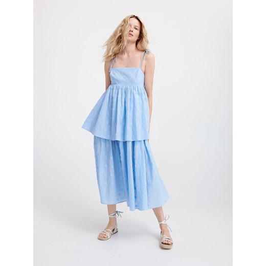 Reserved - Sukienka midi z falbanami - jasnoniebieski ze sklepu Reserved w kategorii Sukienki - zdjęcie 163472610