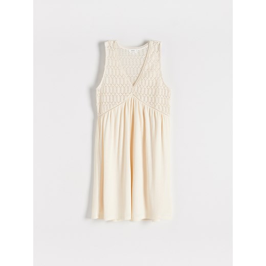 Reserved - Sukienka mini z koronką - kremowy ze sklepu Reserved w kategorii Sukienki - zdjęcie 163477993