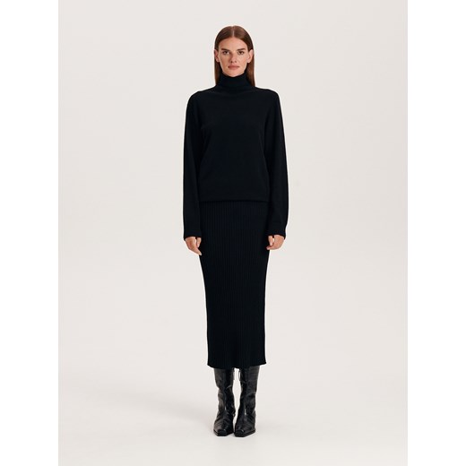 Reserved - Wełniana spódnica midi - czarny ze sklepu Reserved w kategorii Spódnice - zdjęcie 163479662