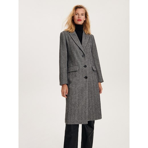 Reserved - Jednorzędowy płaszcz z wełną - szary ze sklepu Reserved w kategorii Płaszcze damskie - zdjęcie 163479672