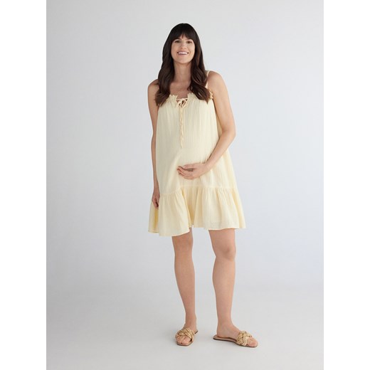 Reserved - Rozkloszowana sukienka - kremowy ze sklepu Reserved w kategorii Sukienki ciążowe - zdjęcie 163480083