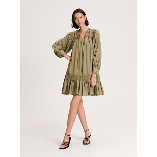 Reserved - Sukienka z bufiastymi rękawami - zielony ze sklepu Reserved w kategorii Sukienki - zdjęcie 163482544