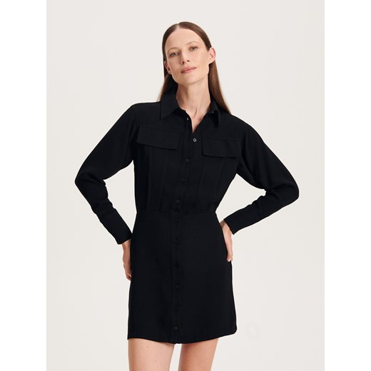 Reserved - Koszulowa sukienka mini - czarny ze sklepu Reserved w kategorii Sukienki - zdjęcie 163484814