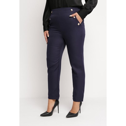 Granatowe Klasyczne Spodnie z Wysoką Talią Ozdobioną Nitami Palmika ze sklepu Born2be Odzież w kategorii Spodnie damskie - zdjęcie 163488702