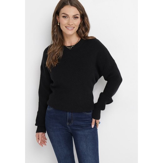 Czarny Sweter ze Ściągaczami na Rękawach Ceshia ze sklepu Born2be Odzież w kategorii Swetry damskie - zdjęcie 163494514