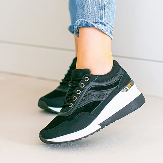 Czarne buty sportowe sneakersy damskie z ukrytym koturnem - 39 Sklep-szpilka24 38 sklep-szpilka24