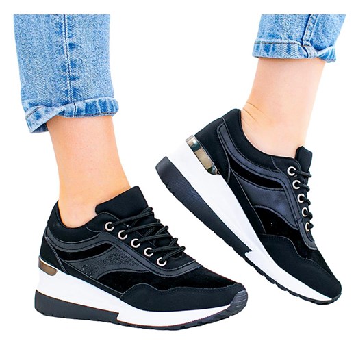 Czarne buty sportowe sneakersy damskie z ukrytym koturnem - 39 Sklep-szpilka24 38 sklep-szpilka24