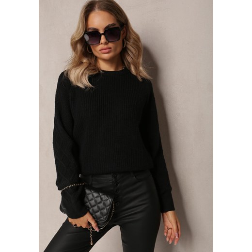 Czarny Sweter w Dekoracyjny Splot Tertille ze sklepu Renee odzież w kategorii Swetry damskie - zdjęcie 163501773