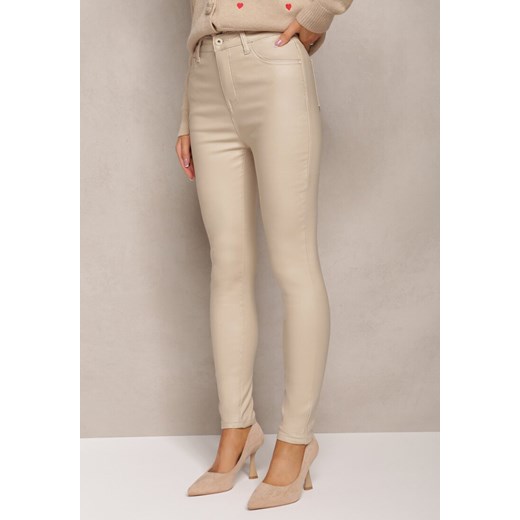 Jasnobeżowe Spodnie Skinny z Ekoskóry Zejomi ze sklepu Renee odzież w kategorii Spodnie damskie - zdjęcie 163501981
