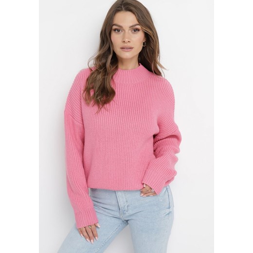 Różowy Sweter z Golfem o Prążkowanej Fakturze Afromava ze sklepu Born2be Odzież w kategorii Swetry damskie - zdjęcie 163503853
