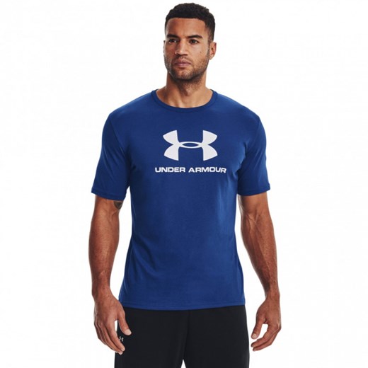 Męski t-shirt z nadrukiem UNDER ARMOUR SPORTSTYLE LOGO SS - niebieski ze sklepu Sportstylestory.com w kategorii T-shirty męskie - zdjęcie 163508772