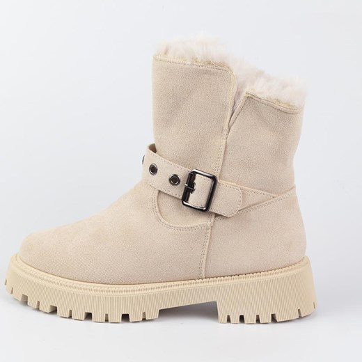 Beżowe botki damskie na traperze Vinceza 34632 ze sklepu suzana.pl w kategorii Botki - zdjęcie 163516570