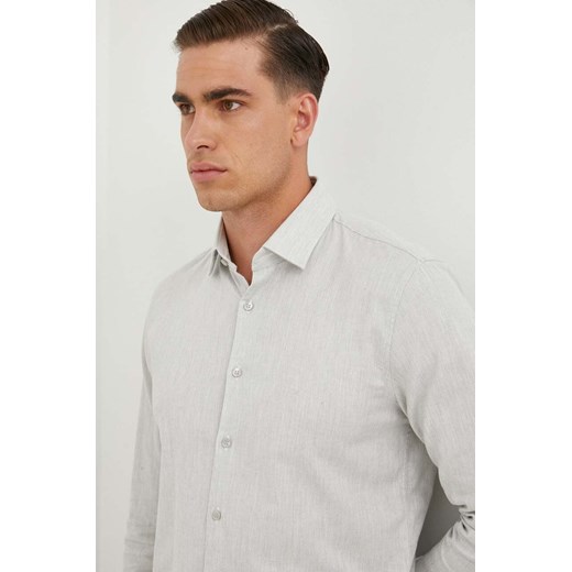 Calvin Klein koszula męska kolor szary slim z kołnierzykiem klasycznym ze sklepu ANSWEAR.com w kategorii Koszule męskie - zdjęcie 163533951