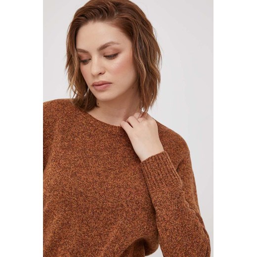 Sweter damski United Colors Of Benetton brązowy na zimę z okrągłym dekoltem