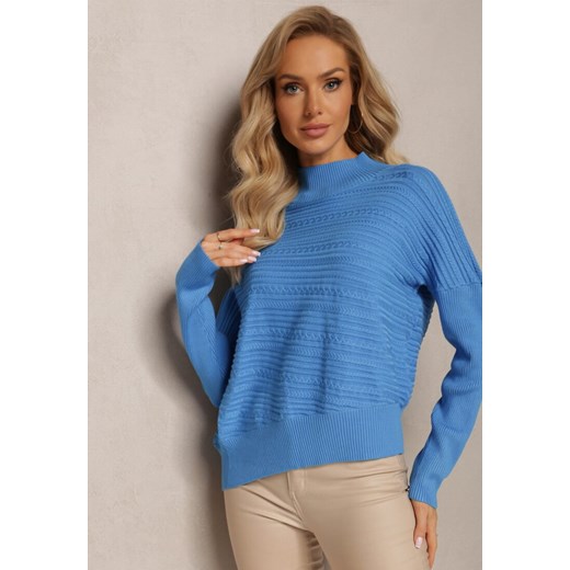 Niebieski Asymetryczny Sweter z Wełną Ozdobiony Tłoczeniem Aurorrsa ze sklepu Renee odzież w kategorii Swetry damskie - zdjęcie 163571371