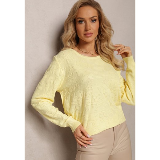 Żółty Sweter w Tłoczony Ornamentalny Wzór Neston ze sklepu Renee odzież w kategorii Swetry damskie - zdjęcie 163571420