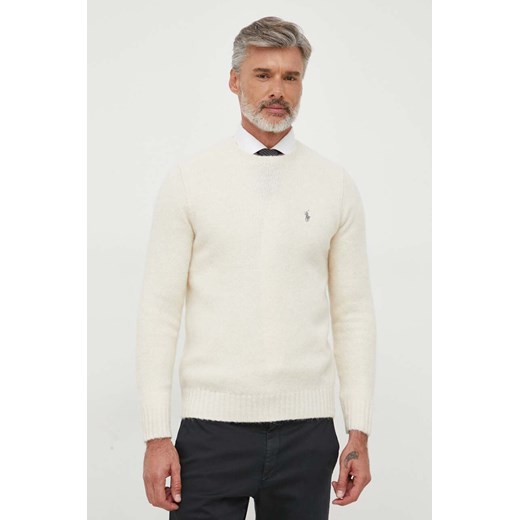 Polo Ralph Lauren sweter wełniany męski kolor beżowy ze sklepu ANSWEAR.com w kategorii Swetry męskie - zdjęcie 163572931
