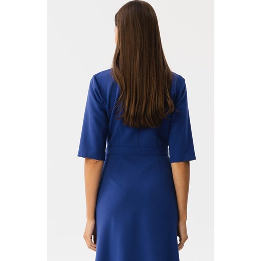 Sukienka z kopertowym dekoltem i kołnierzykiem chabrowa S348, Kolor chabrowy, Stylove XL promocja Primodo