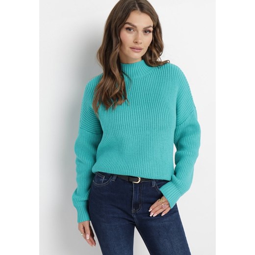 Zielony Sweter z Golfem o Prążkowanej Fakturze Afromava ze sklepu Born2be Odzież w kategorii Swetry damskie - zdjęcie 163583941