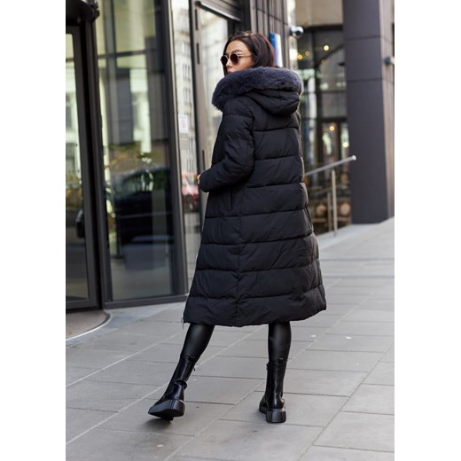 Louise Długa Kurtka Płaszcz Puchowa Kaptur Jenot  Black Premium XL Ligari
